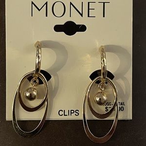 Monet Goldtone Vintage Clip Earrings Signed